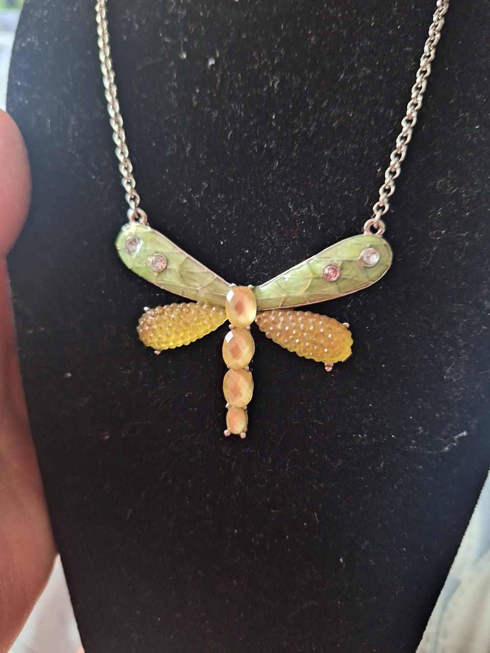 Dragonfly Pendant Necklace in Green and Yellow - Picture 3 of 5